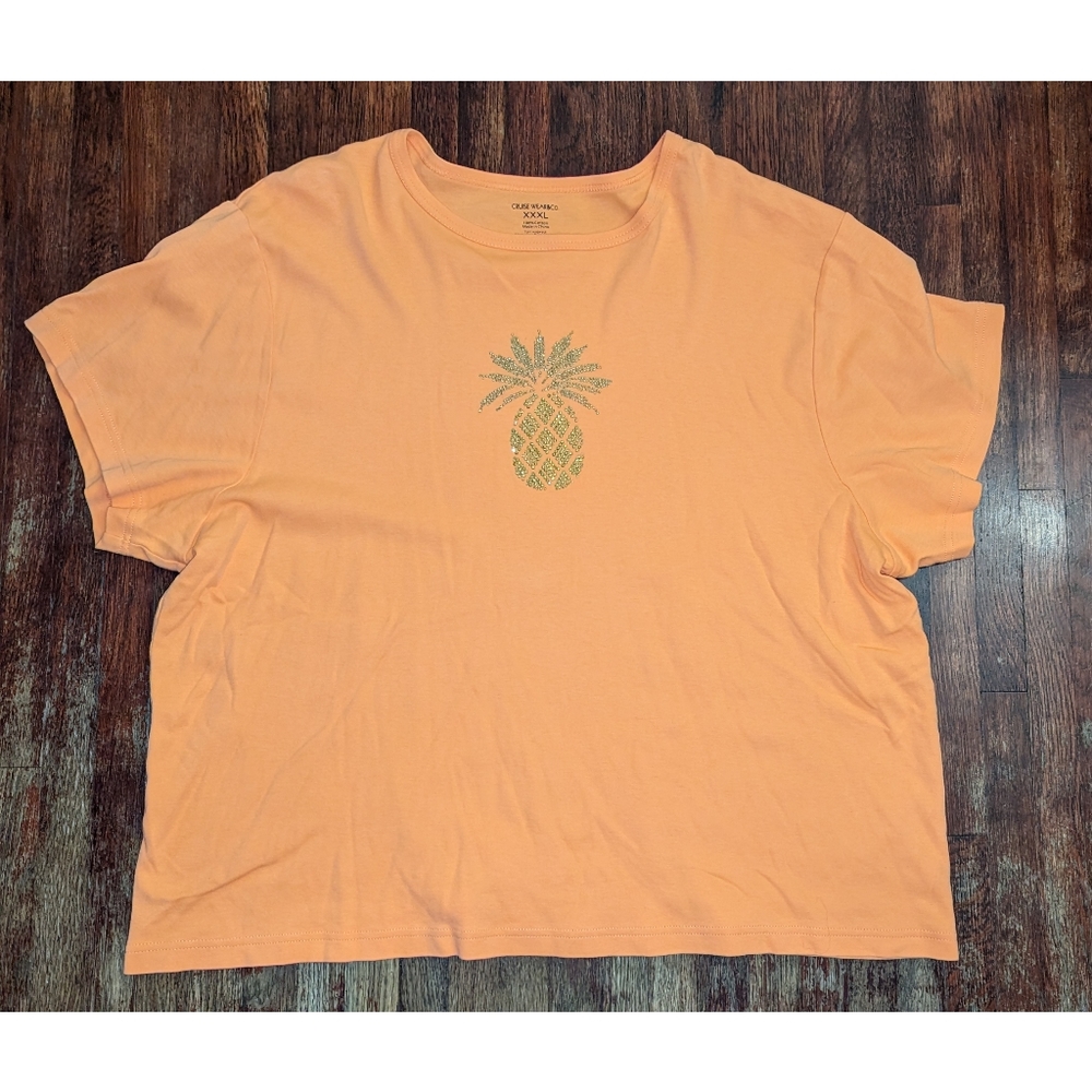 Pineapple golden rhinestone orange stretchy graphic tee shirt